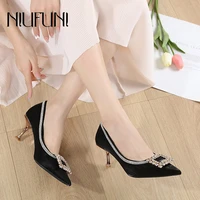 niufuni pumps rhinestone high heels pointed toe red wedding shoes silk bling sequined bow womens shoes slip on sexy party shoes