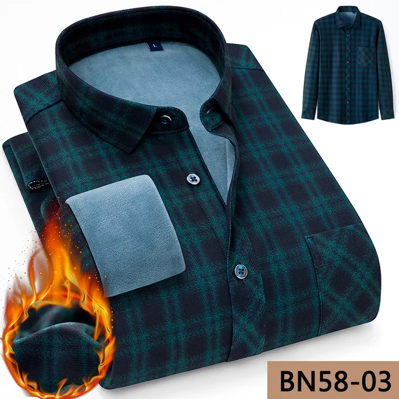 plaid shirt men Brand Plus velvet thickening warm winter shirts Business casual quality shirts for men