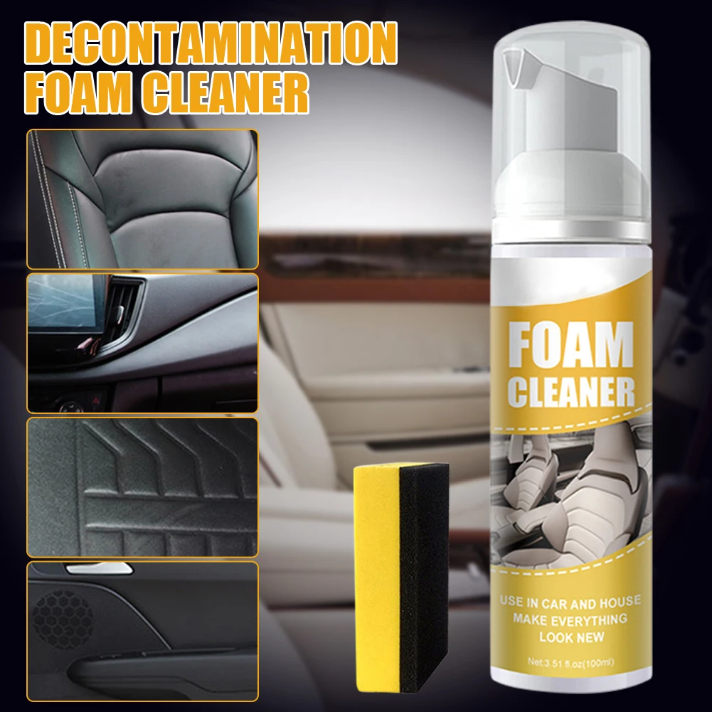 

100ml Car Foam Cleaner Spray Interior Cleaner Leather Dash Anti-Aging Protection Car Home Cleaning Agent with Sponge Pad