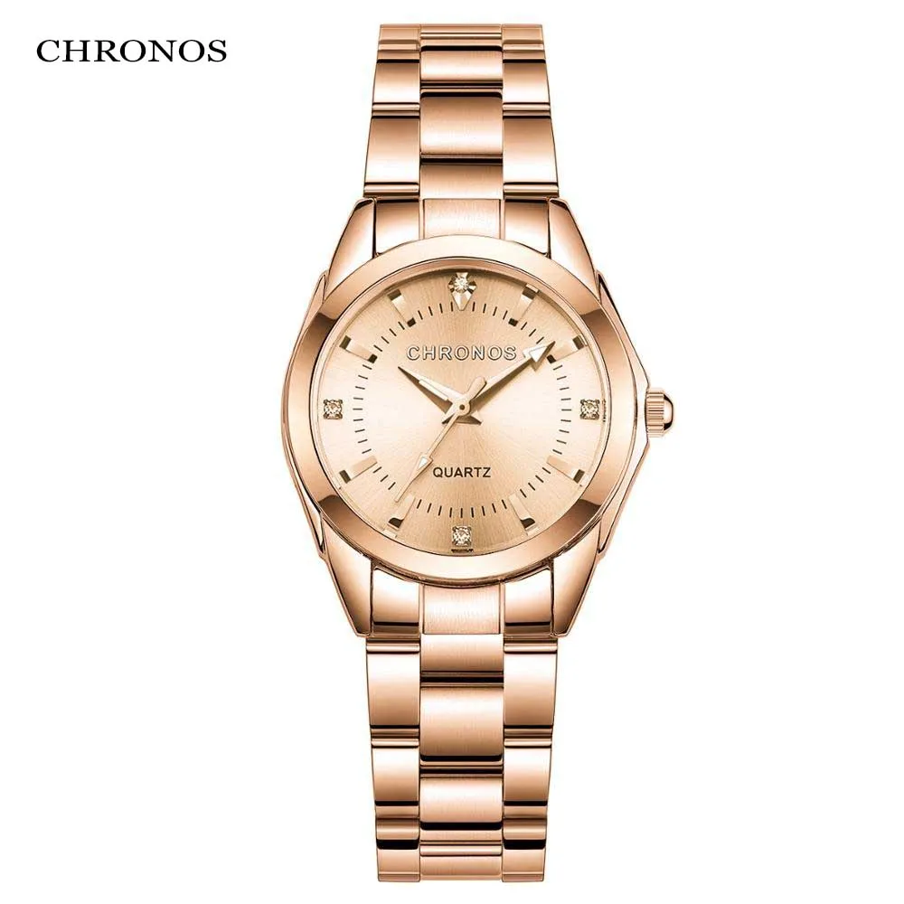 

Складной ремень CHRONOS женский Uhr Luxus Mode Runde Form Quarz Edelstahl