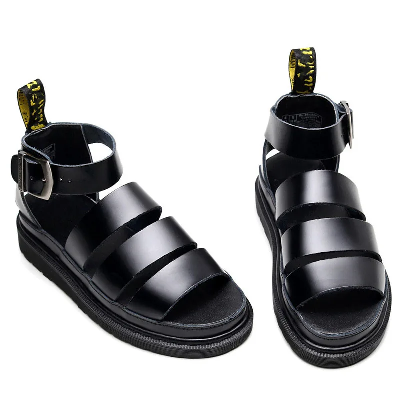 

martens sandals women summer breathable wear-resistant thick-soled Roman buckle open-toe flat leather fish mouth fashion sandals