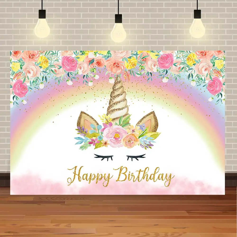 

Фотофон Seekpro с единорогом радугой цветами облаками для новорожденных девочек вечеринки в честь первого дня рождения