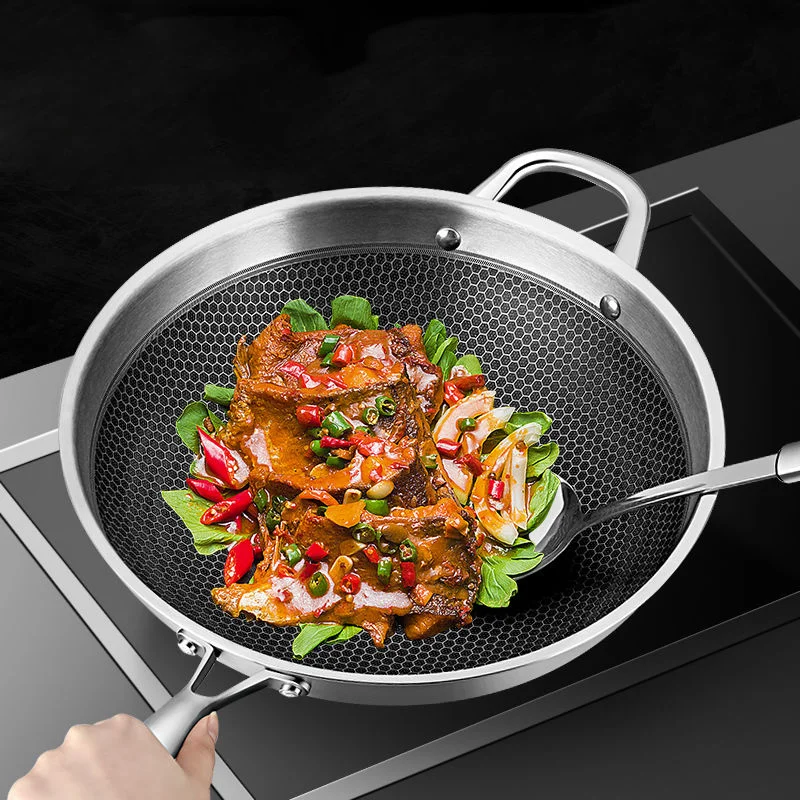 

Stainless Steel Wok Non-stick Pan No Oil Smoke Uncoated Flat Bottom Induction Cooker Gas Cooker Cookware Induction Pot Cast Iron