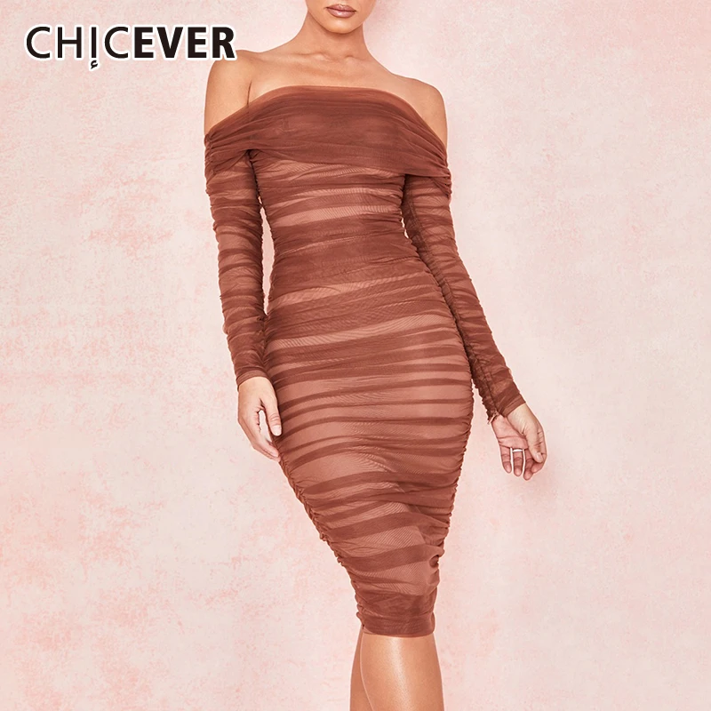 CHICEVER сексуальное Сетчатое вечернее платье для женщин с вырезом лодочкой длинным