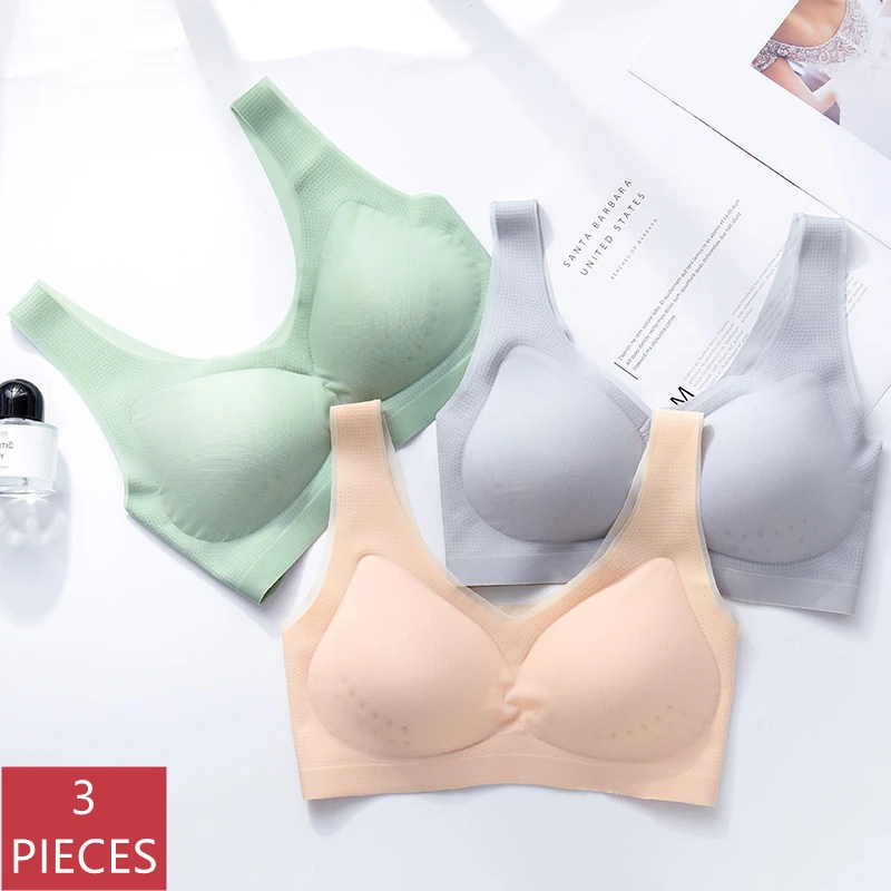 

3Pc Plus Size Bra Seamless Bras For Women Ultra Thin Women's Underwear Push Up Bra Big Size Lace Silk Breathable Female Lingerie