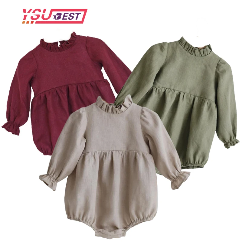 

0-3Yrs New Spring Autumn Infant Baby Rompers Ruffle Baby Girls Long Sleeve Clothes Rompers Cotton linen Baby Girls Rompers