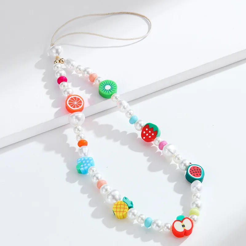 

Fruit Mobile Phone Strap Pearl Bracelet Handmade Bead Chain Phone Charm Anti-lost Lanyard Diy Hang Rope Lanyards Accessories
