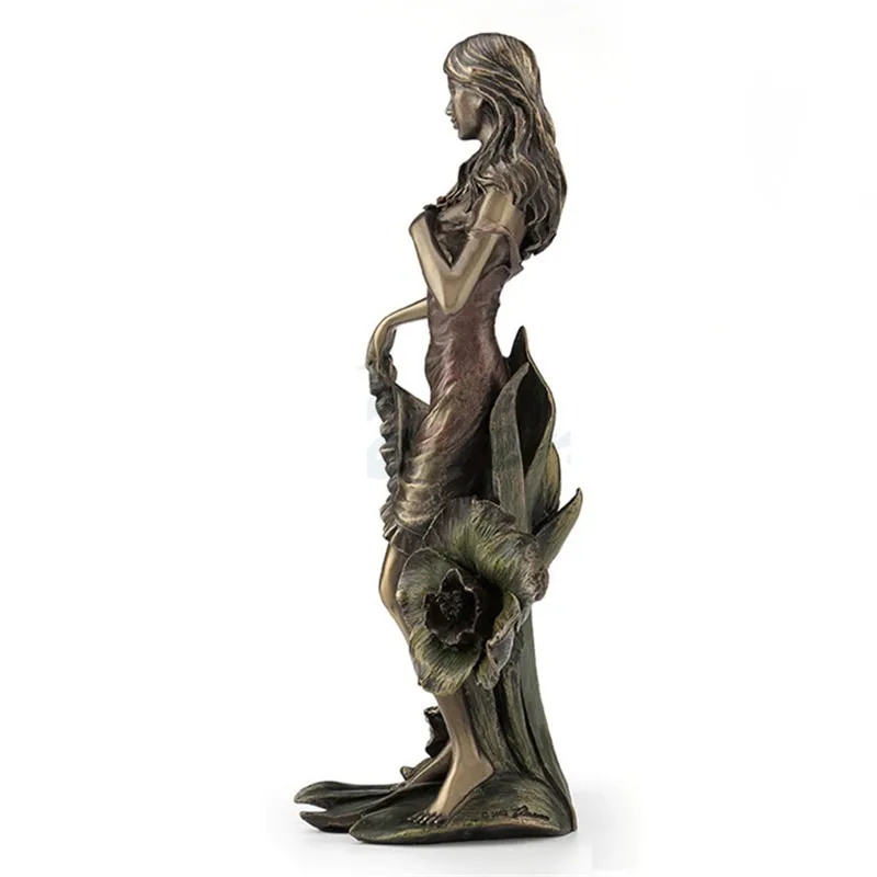 

2021 New Chill Casting Copper Girl Flower Leaf Art Sculpture Figure Statue Art&Craft Decor For Home Birthday Gift