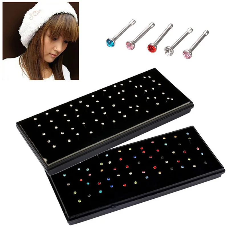 60 шт./лот милые украшения для тела из стразов носоупоры Из Нержавеющей Стали Для