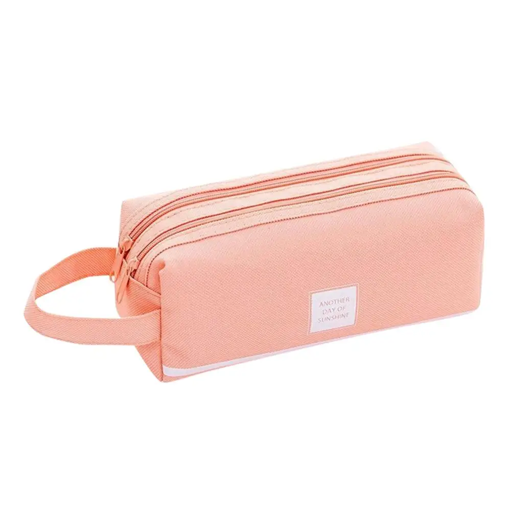 Creative Zipper Pencil Case Solid Color Canvas Big Cute Student Girl School Stationery Supplies Off | Канцтовары для офиса и