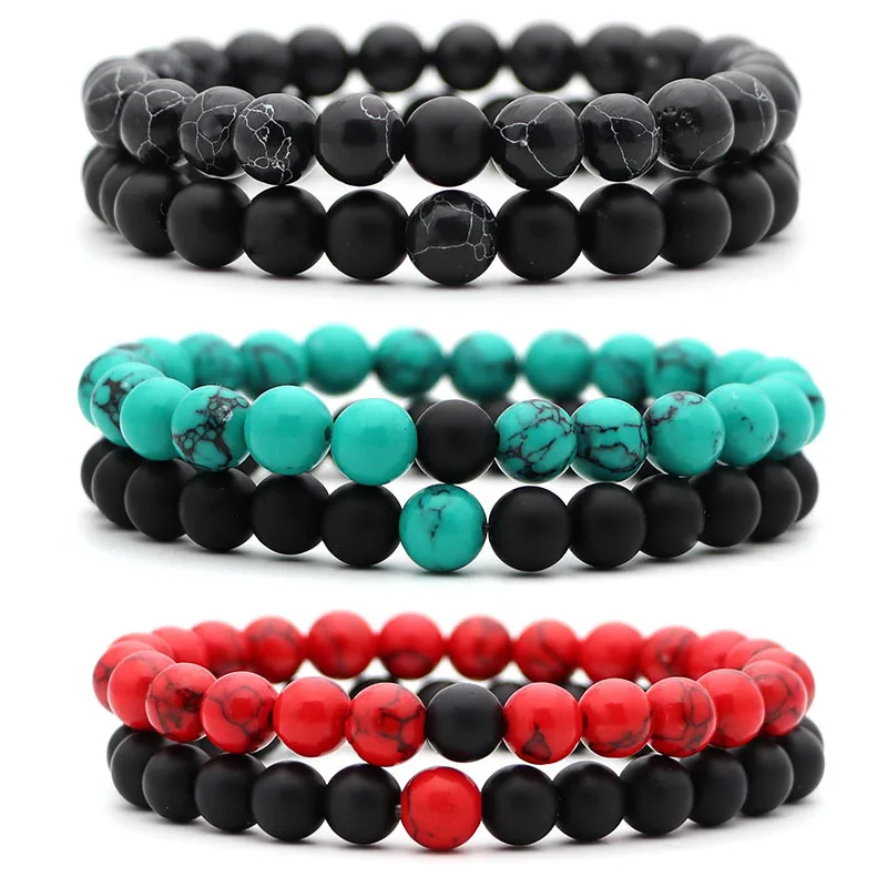 2 шт./компл. мужской браслет классический натуральный камень пары расстояние