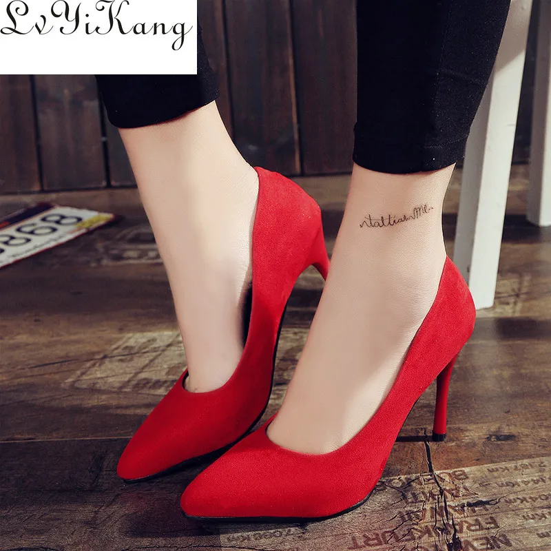 2017 HOT Women Shoes Pointed Toe Pumps Suede Leisure Dress High Heels Boat Wedding Tenis Feminino 10cm | Обувь