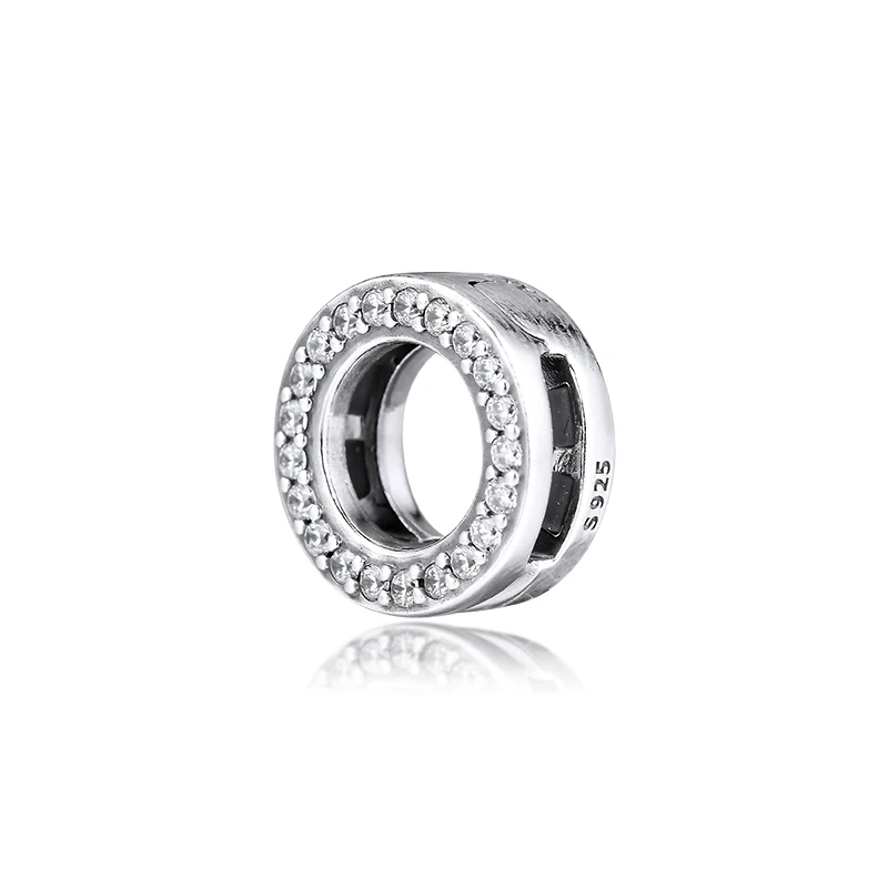 DIY Fits for Pandora Charms Bracelets Reflexions Circle of Pave Clip Beads 100% 925 Sterling-Silver-Jewelry Free Shipping | Украшения и