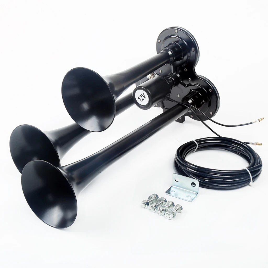 

1 Set Chrome Metal 12V 150dB Triple Trumpet Deep Loud Train Air Three Horn For Motorcycle Car Truck SUV RV Boat Etc