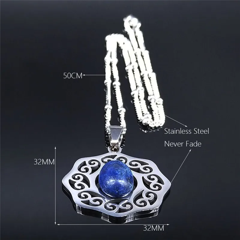 

Bohemian Natural Stone Stainless Steel Necklace Pendant Silver Color Necklaces Women Jewelry collares etnicos bohemios N4456S04