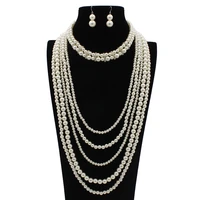 fashionable and elegant multi layer pearl necklace earrings long sweater chain girl gift woman jewelry