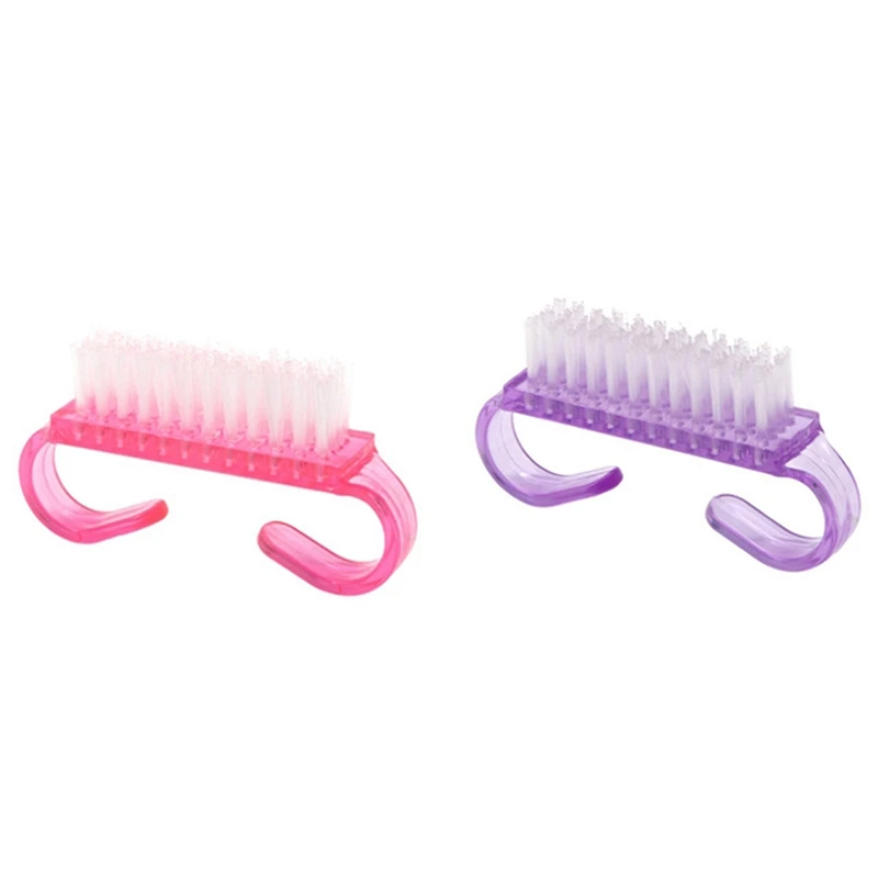 

200 Pcs Nail Art Plastic Cleaning Brush Finger Nail Care Dust Clean Handle Scrubbing Pink & Purple