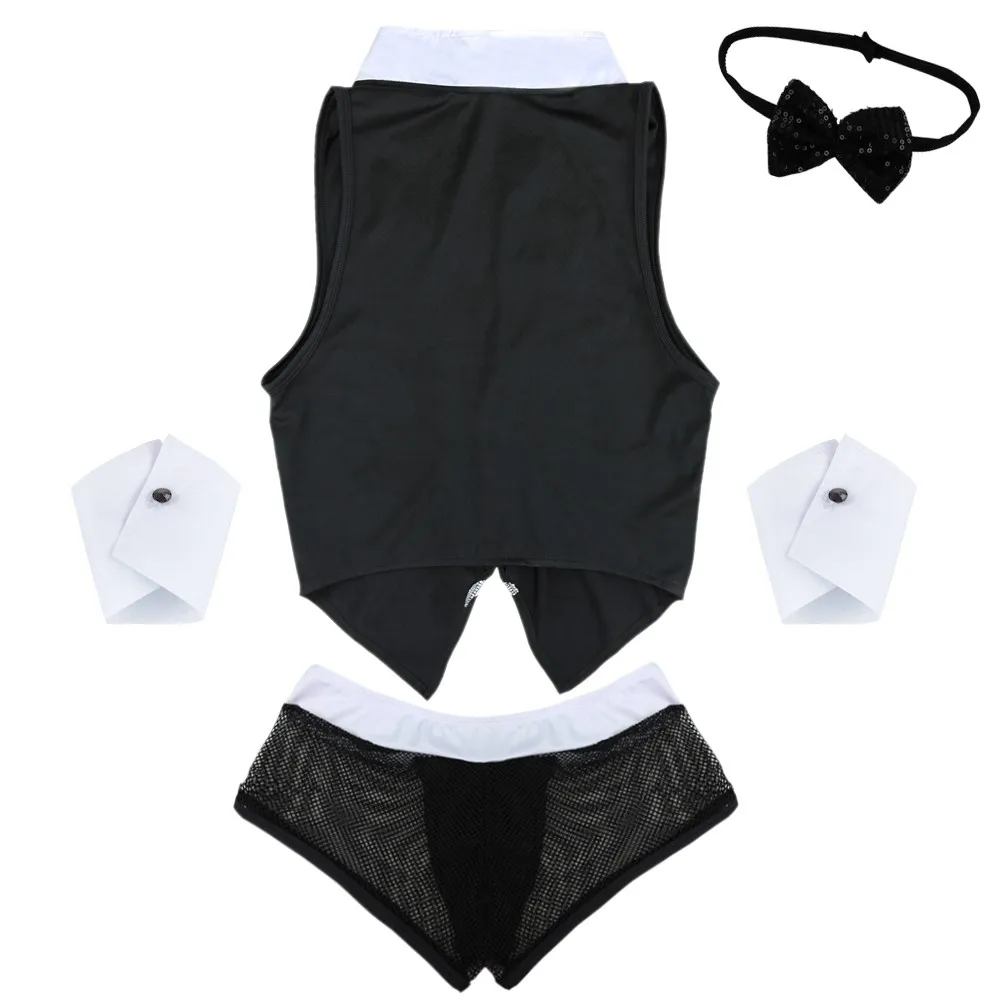 

Men Sexy Maid Role Play Costume Cosplay Outfit Lingerie Set Tanks Tops Boxer Shorts Briefs with Collar Cuffs Male Underwear Suit