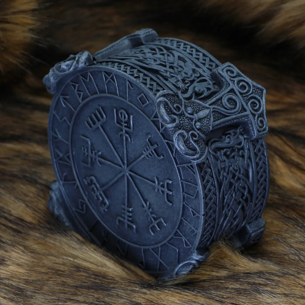 Норвежский викинг Vegviser Runic компас Knotwork Молот Тора шкатулка скульптурный Декор