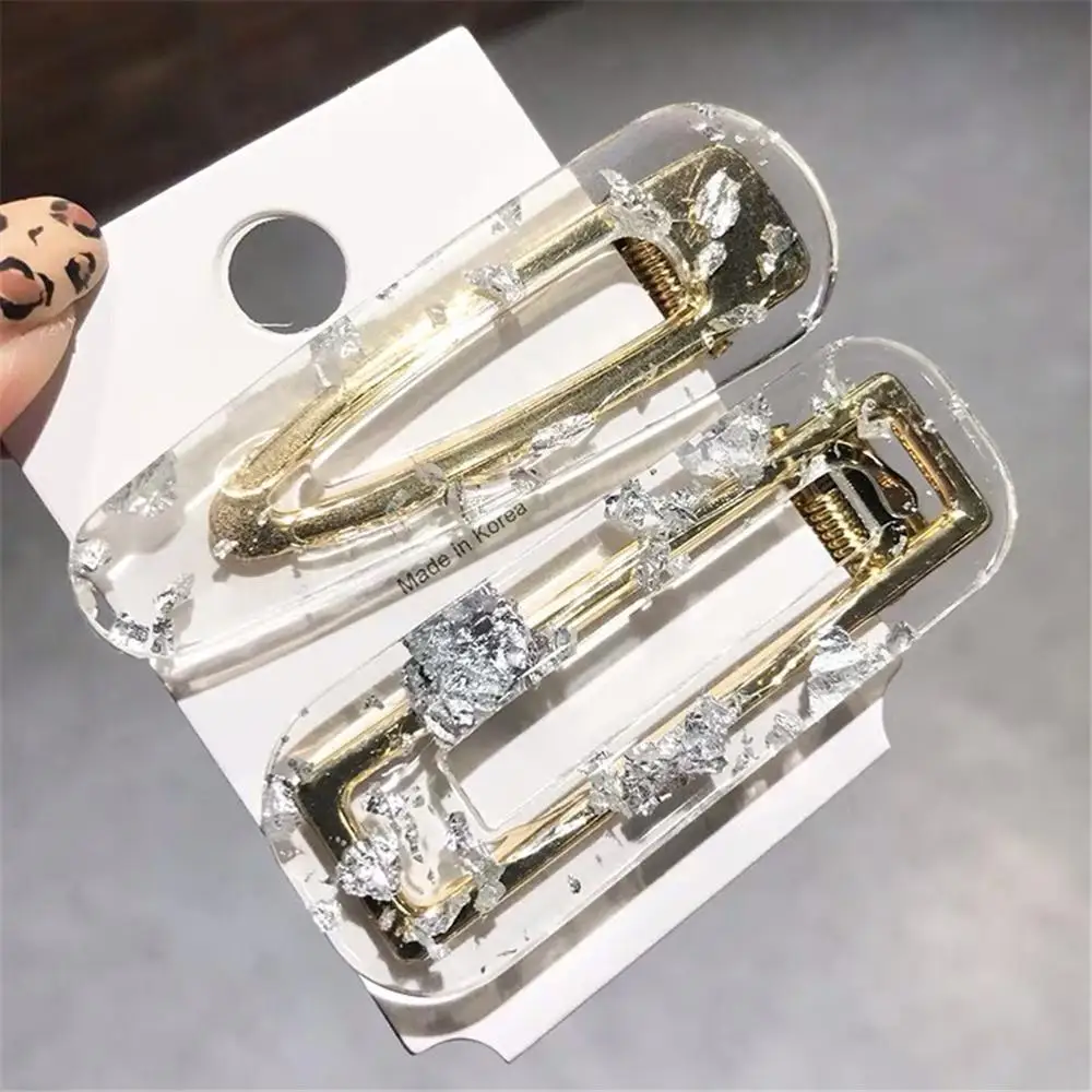 2 PCS sliver Винтажные полые геометрические заколки для волос для женщин капли воды Акриловые Блестящие оловянные фольга шпильки с блестками аксессуары para el cabello - Цвет: 2 PCS sliver