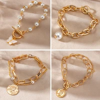 fashion chain bracelet on hand for women female bohemian luxury vintage portrait pearl gold bracelet bangles 2021 trend jewelry