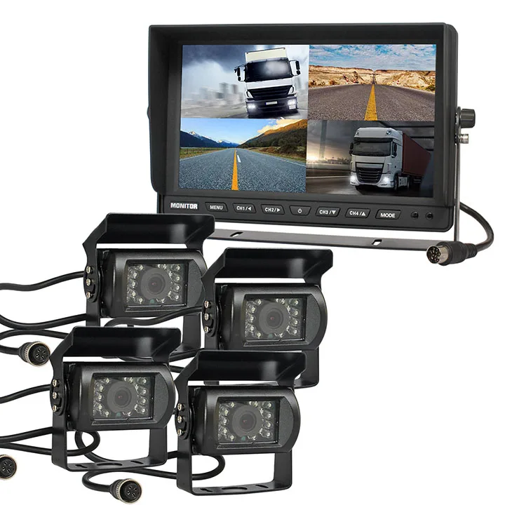 DIYKIT 1" 4 раздельный четырехъядерный автомобильный монитор+ 4 x CCD IR камера заднего вида с ночным видением, водонепроницаемая камера для автомобиля, грузовика, автобуса, камера заднего вида