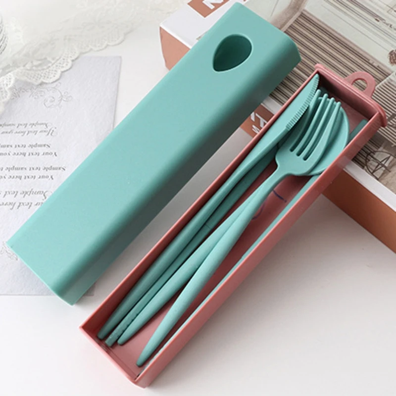 Tableware Set Travel Camping Portable Cutlery Fork Chopstick Spoon Creative Wheat Knife Chopsticks Dropship | Дом и сад