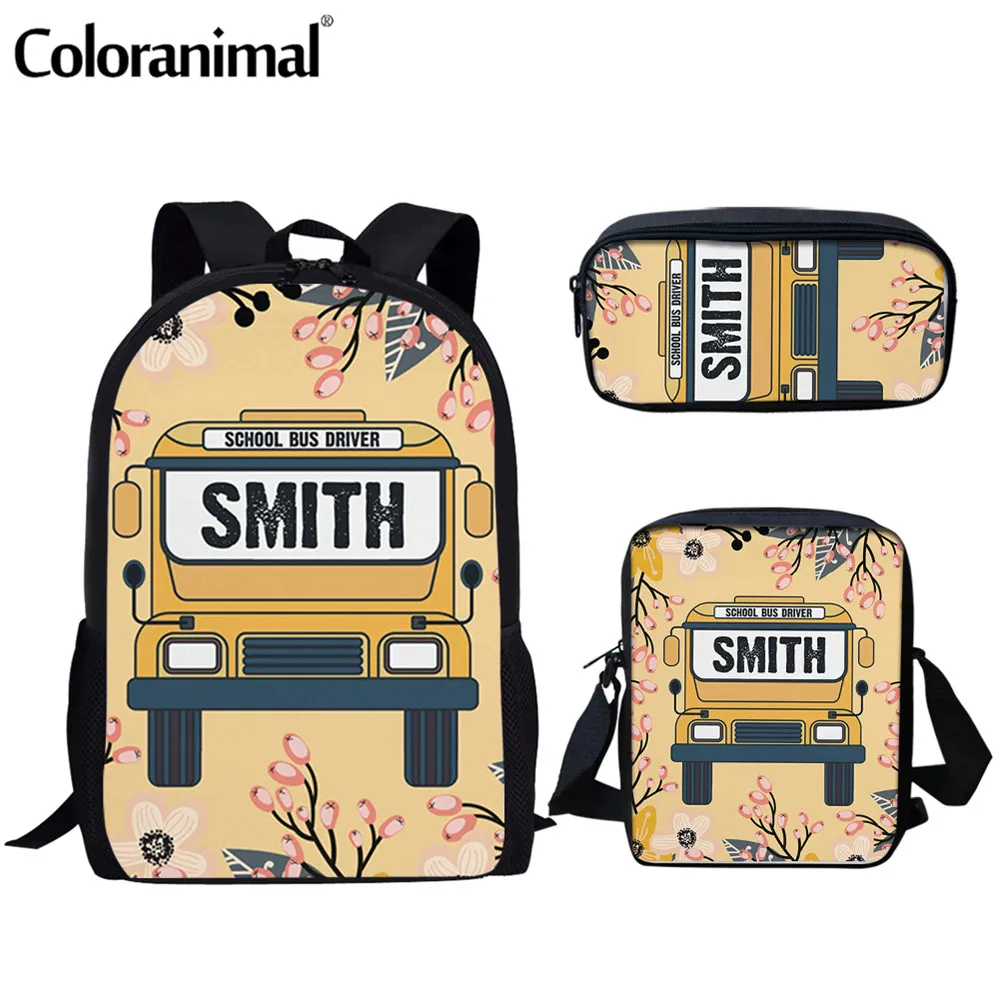 

Coloranimal Children School Bags for Boys Girls Cartoon School Bus Pattern Children Backpack New 3Pcs Kids Laptop Bag Set 2021