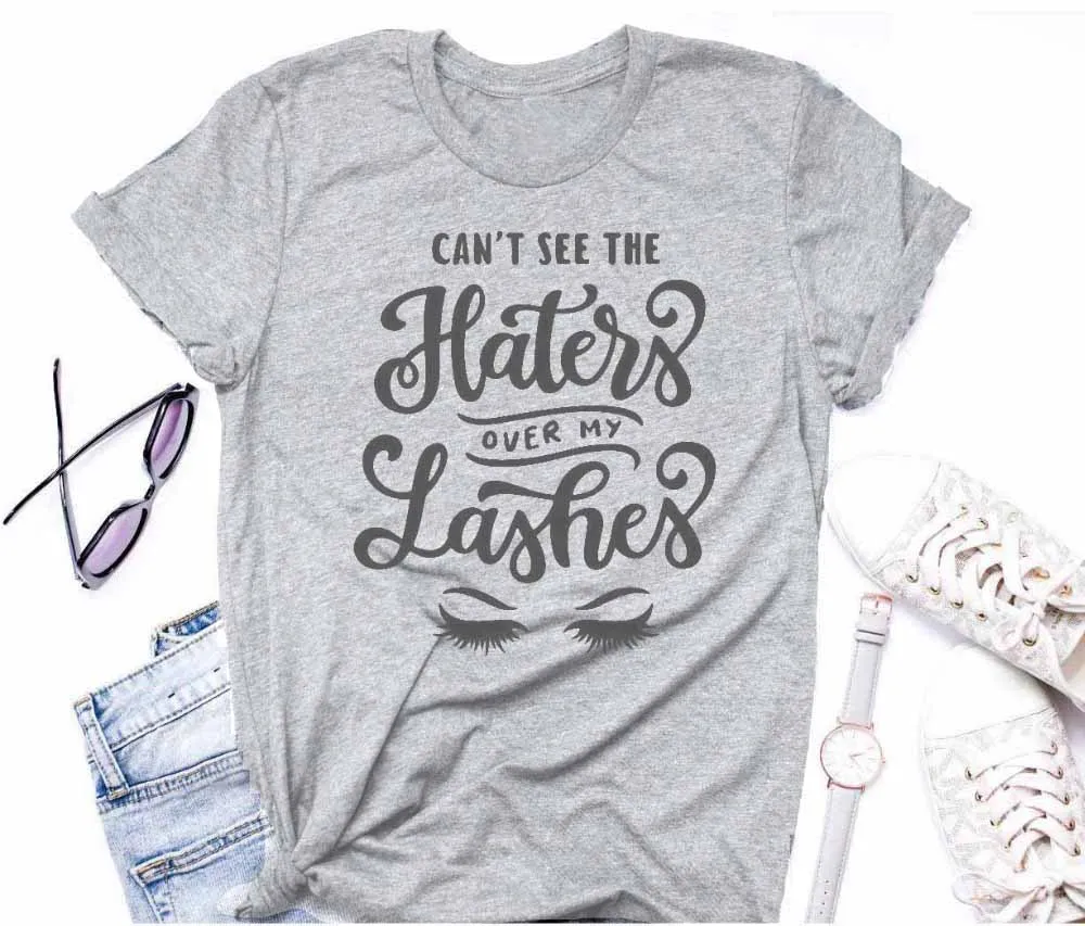Gray-black txt Cant See The Haters For My Lashes футболка для макияжа футболка для художника ресницы Забавный Графический Женский модный тройник лозунг tumblr Топы в готическом стиле - Цвет: Gray-black txt