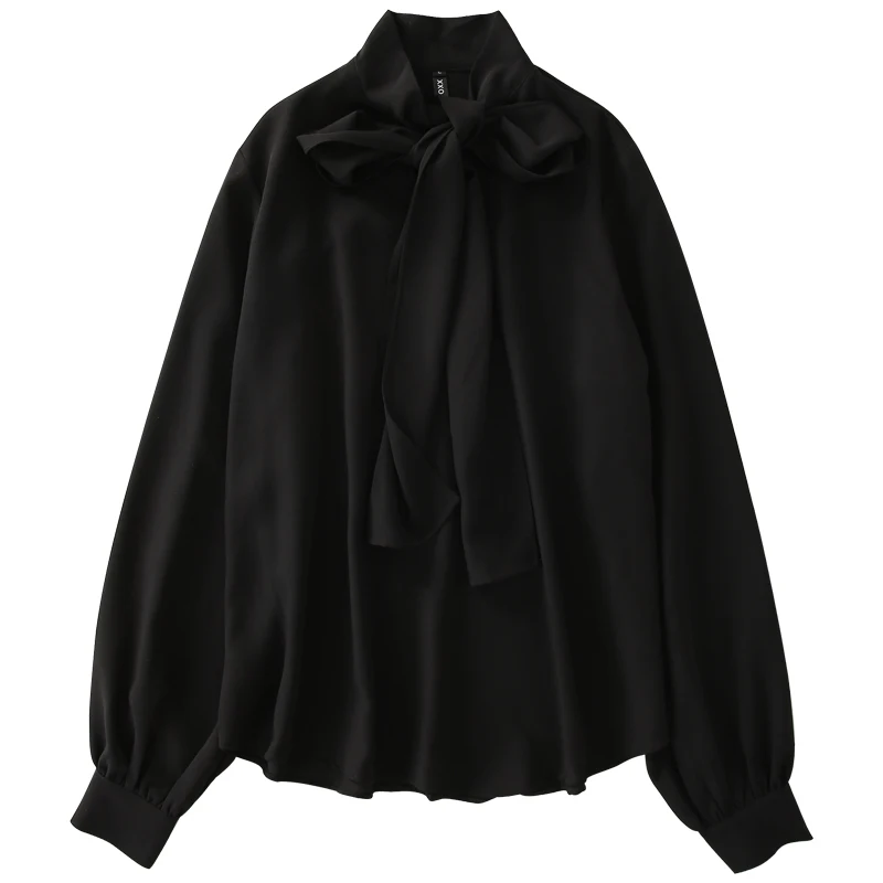 

Houthion New Chiffon Women's Blouses Long Sleeve Fashion Top V-neck Shirt Korean Casual Blouse Loose Tops Solid Regular