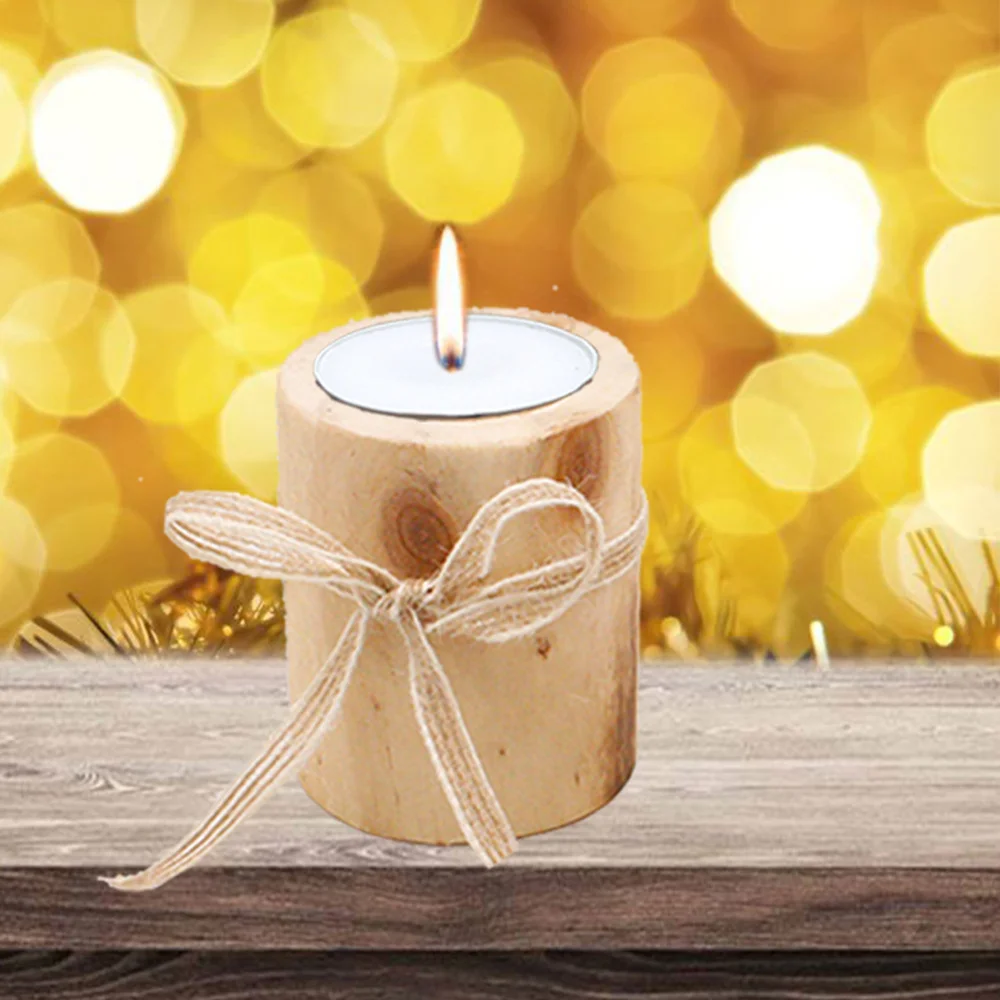

3 Pcs Wooden Candlestick Elegant Candle Holder High Cylinder Candlestand Home Ornament Desktop Decor Festival Gift with Hemp Rop