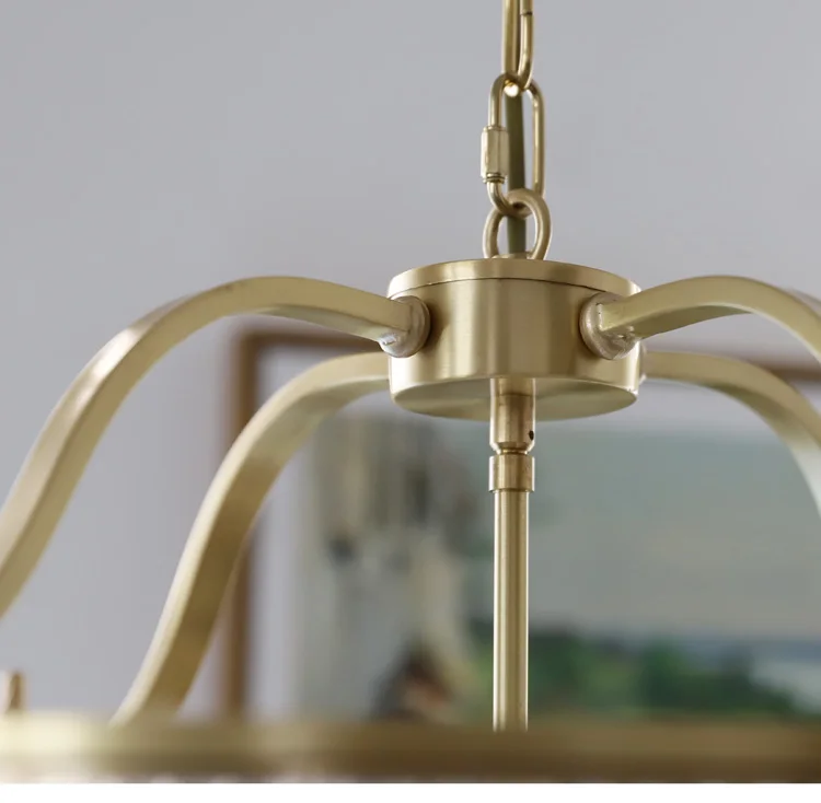 

Retro copper chandelier glass living room dining room bedroom study light luxury lamp