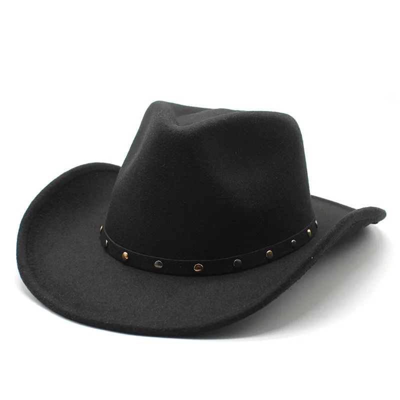 

Autumn Western Cowboy Hat Felt Bowler Fedora Men Women Simple Wide Brim Pop Jazz Cap Four Seasons Cowgirl Cap chapeau cowboy