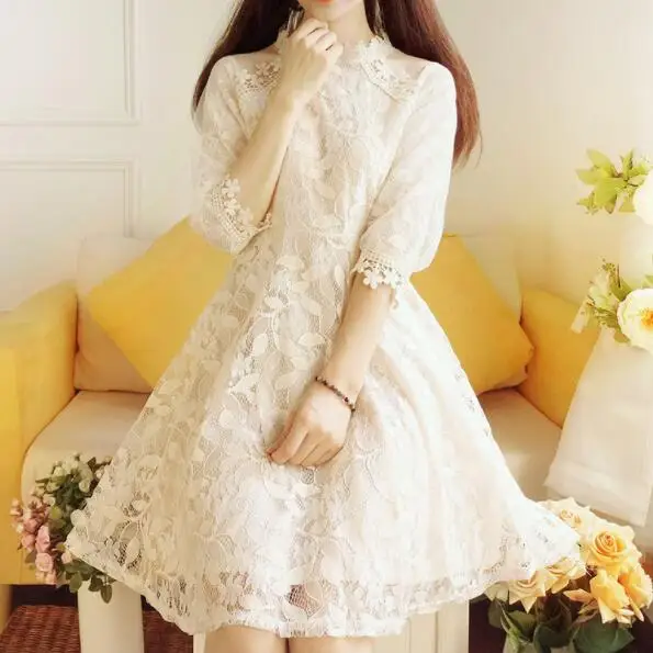 Женское элегантное милое Сетчатое платье с кружевной отделкой Сексуальные