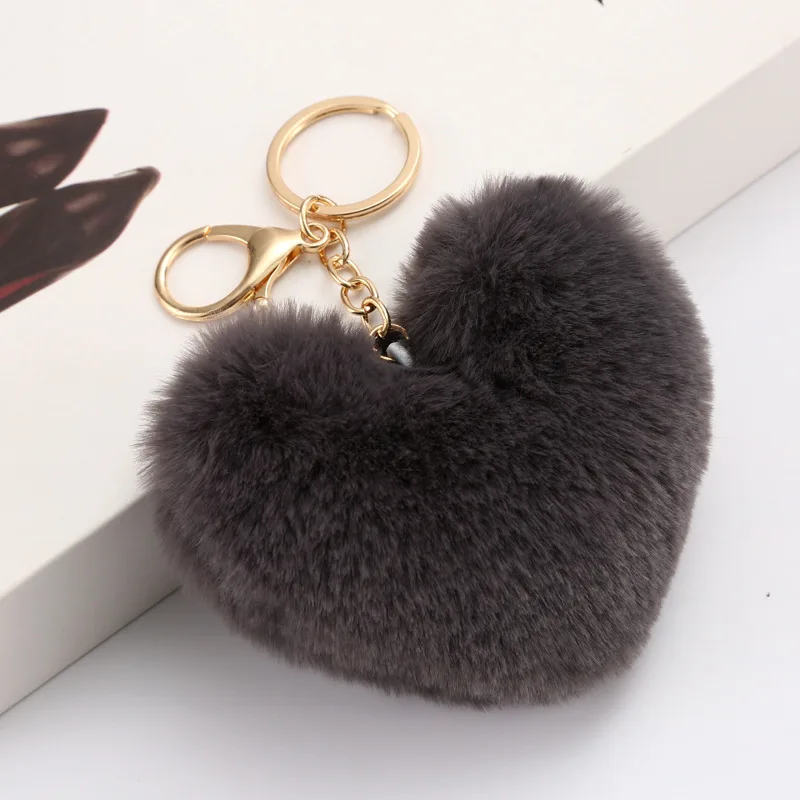 Artificial Rabbit Fur Pom-pom Keychain Leopard-print Pom-pom Keychain Lady Mobile Phone Bag Key Ring Love Pendant Decoration