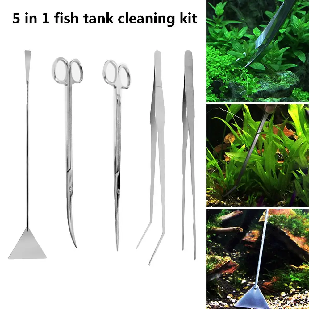 

5pcs Aquarium Tank Tools Kit Aquascaping Fish Tank Aquatic Plants Long Tweezers Scissors Stainless Steel Maintenance Tool