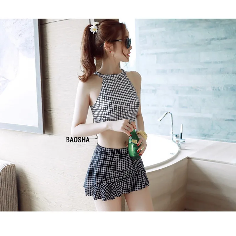 Женский купальный костюм корейское бикини с высокой талией и воротником