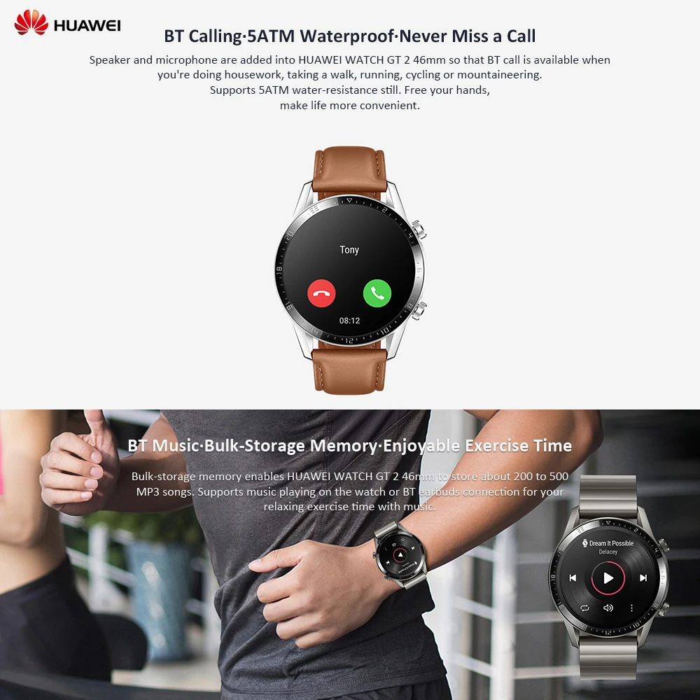HUAWEI WATCH GT 2 Smartwatch 42 мм 46 мм 5ATM GT2 BT умные часы водонепроницаемые спортивные BT 5,1 gps сердечного ритма кровяное давление для мужчин и женщин
