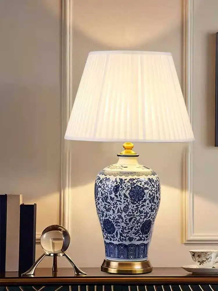 New Chinese Style Blue and White Porcelain Table Lamp Living Room Bedroom Bedside Study Hotel Model | Лампы и освещение