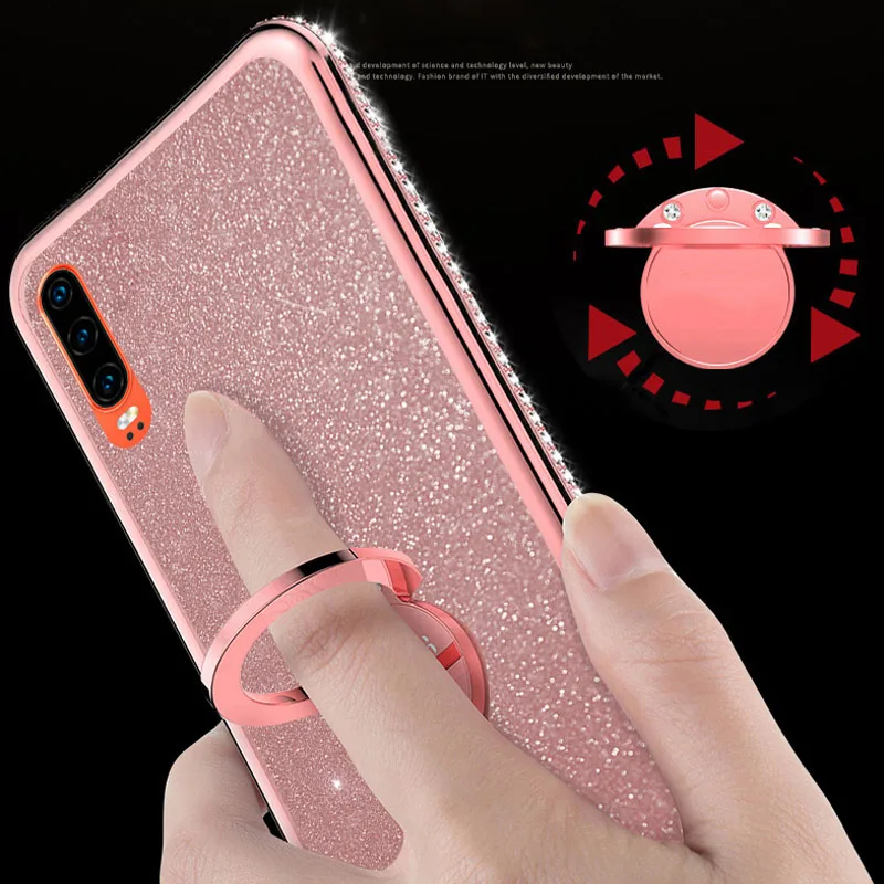 Мягкий чехол с блестками для huawei P20 P30 mate 10 20 30 Lite Pro P Smart Plus Honor 10i 20i 7X8X10 Lite Y6 Y9 кольцевой автомобильный держатель