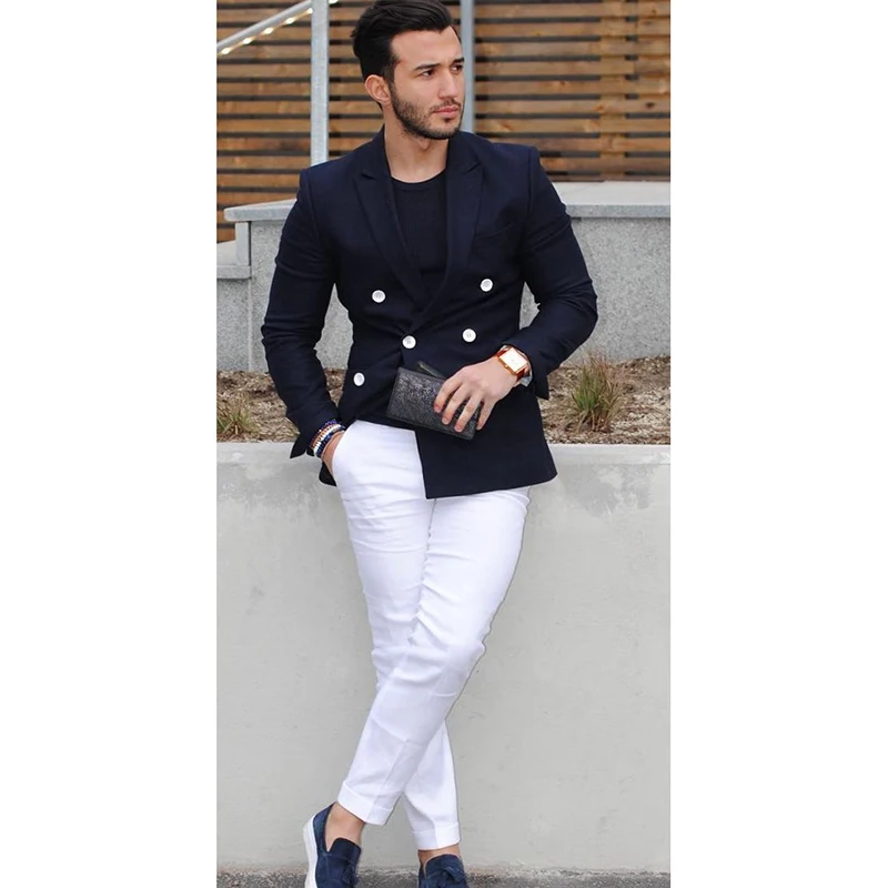 

Mix&Match Navy Blue Jacket suits With Ivory Pants 2020 Casual Wear Young Men Suit Fashion Party Prom Vestidos (Jacket+Pants)