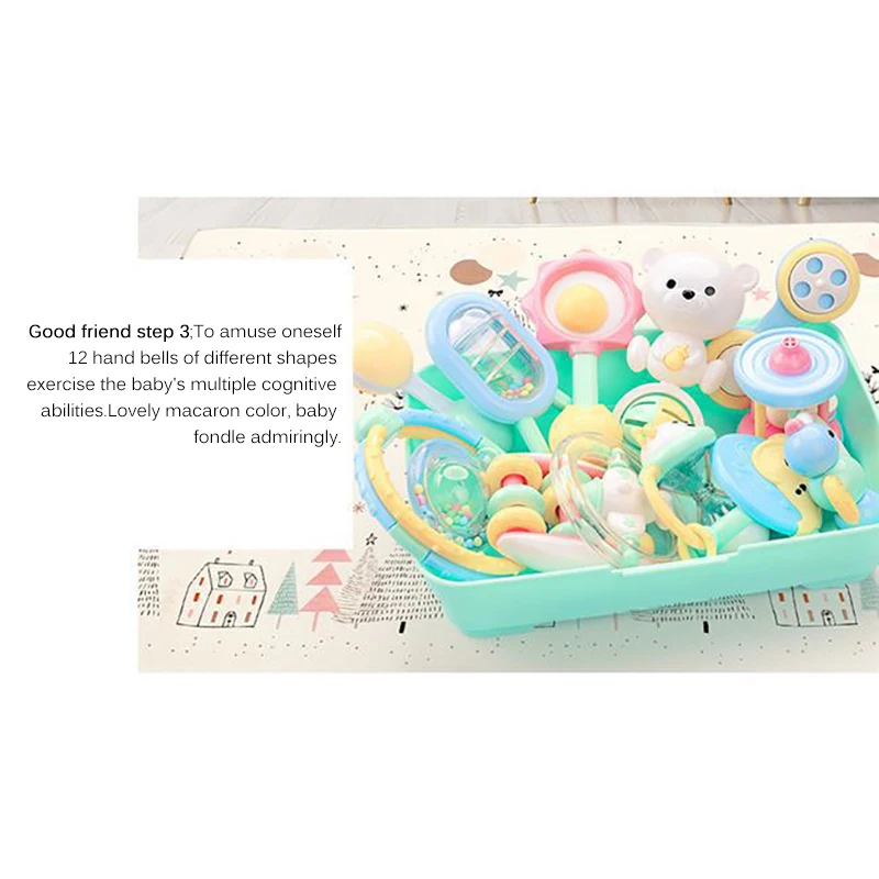 

Newborn Rattle Soft Bell Shaking Crib Educational Toy Baby Soft Bell Teethers Hand Shaking Crib Mobile Ring Set Infant Baby Gift