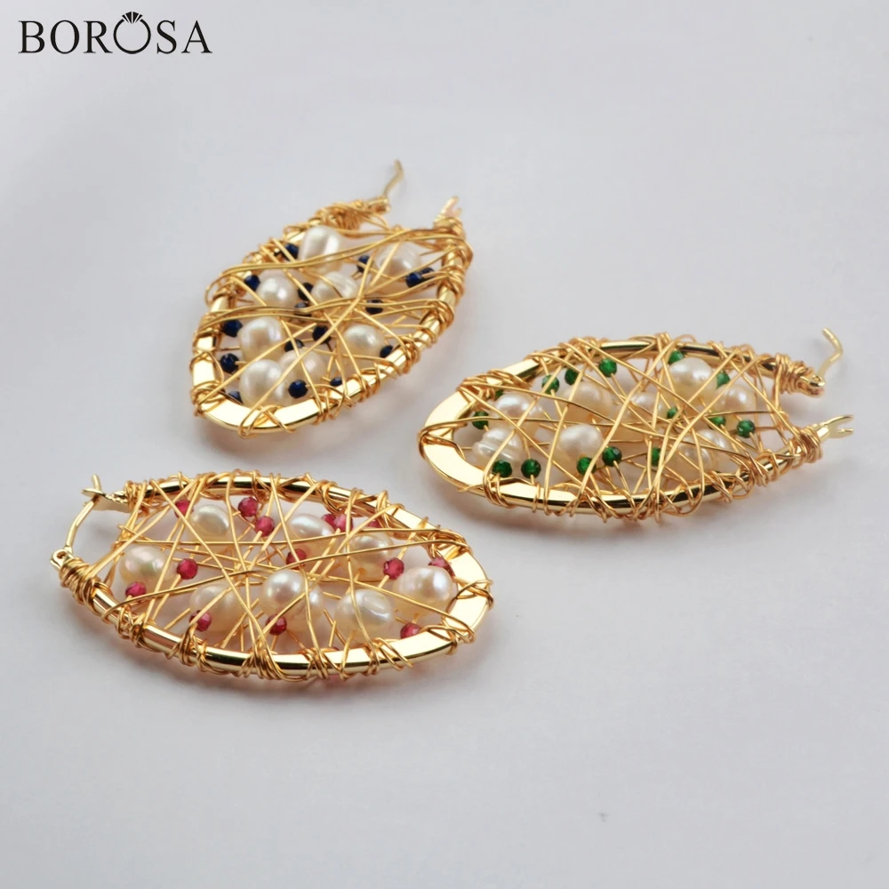 BOROSA Pearl Earrings Wire Wrap Gold Color Baroque Hoop Garland Shape Drop Women Jewelry WX1314 | Украшения и аксессуары