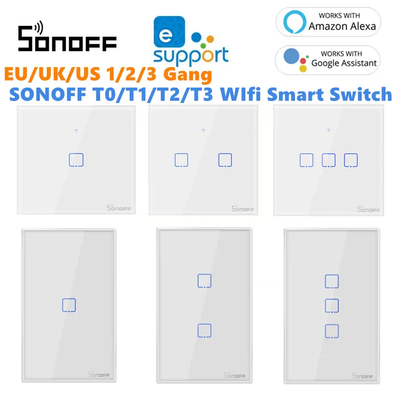 Интеллектуальный выключатель света Sonoff T1 T2 T3 совместим с Google Home Alexa умный дом Wi-Fi RF