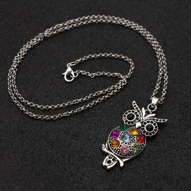 JAKONGO античная серебряная подвеска в виде совы с кристаллами Длинная цепочка