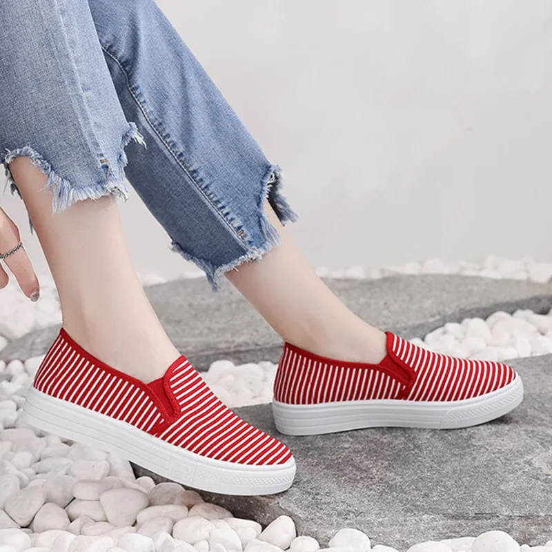 

Cresfimix zapatos de mujer women fashion red striped height increased shoes lady casual round toe comfort summer shoes b6176