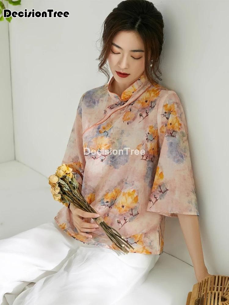

2022 floral print traditional qipao blouse women tang suit retro casual chinese style cheongsam top traditional chinese blouse