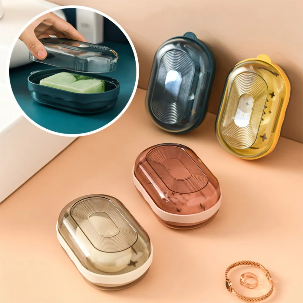 

2PCS Portable Soap Dish Split Box Cover Design Bathroom Draining Soap Holder Dish Laundry Soap Dish With Lid