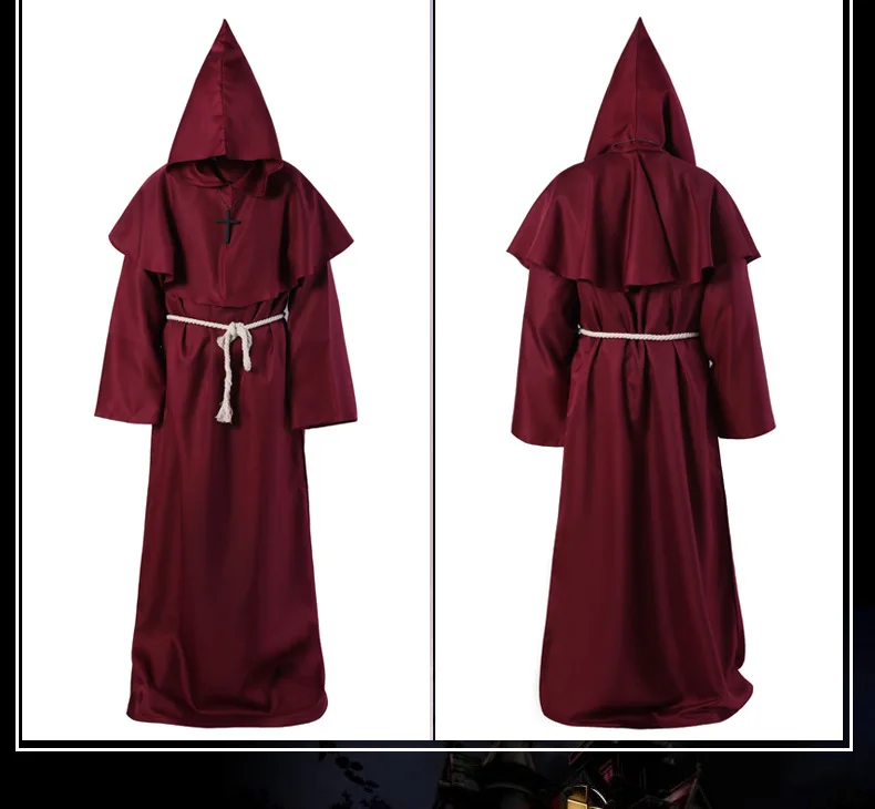 wizard costume halloween cosplay medieval monk friar robe priest costume ancient clothing christian suit free global shipping