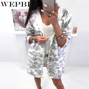 WEPBEL Модные женские камуфляжные пальто весеннее платье с длинными рукавами с капюшоном и застежкой-молнией ветронепроницаемая куртка кардиганы, верхняя одежда